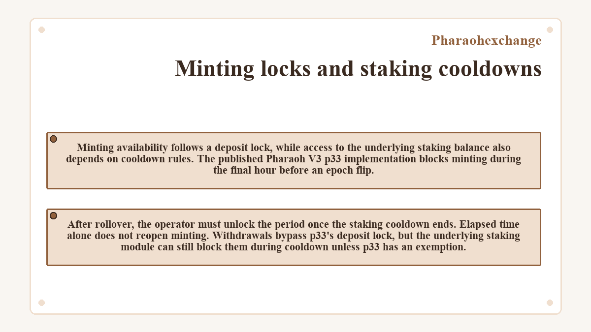 Pharaohexchange: Minting locks and staking cooldowns - diagram